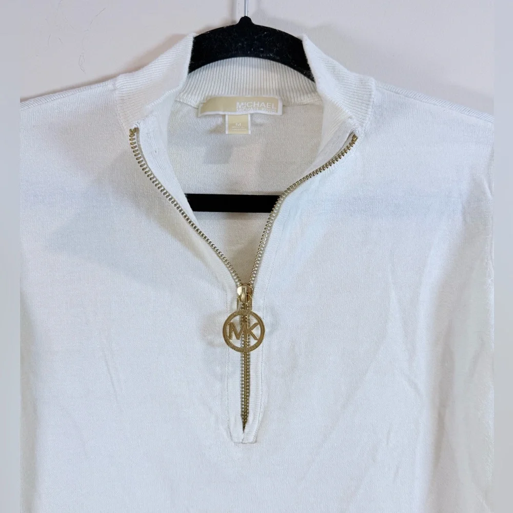 🔥Michael Kors White Half-Zip Pullover Sweater with Logo Pull Size M EC🔥